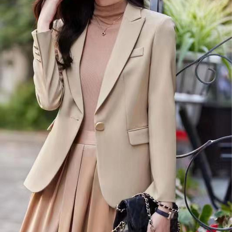 2024 Autumn New Single Breasted Slim Fit Small Suit Jacket Women Textured Casual Apricot Small Suit Women