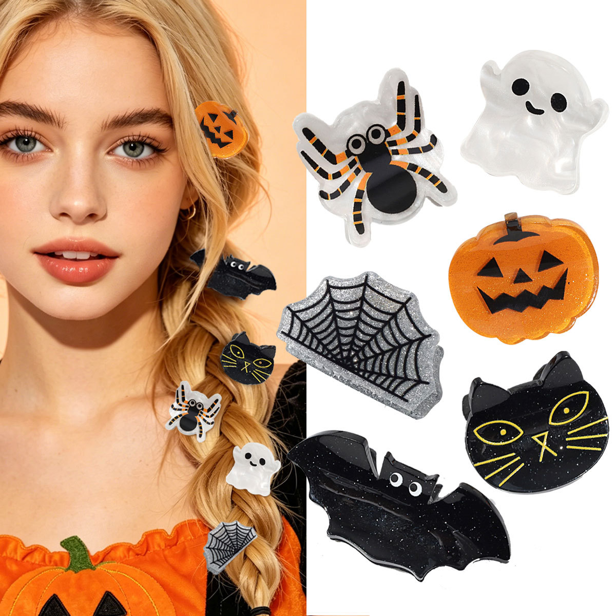 Cross-Border New Halloween Fashion Bat Pumpkin Spider Small Claw Clip Versatile Ghost Black Cat Hair Clip Hair Accessory Claw Clip