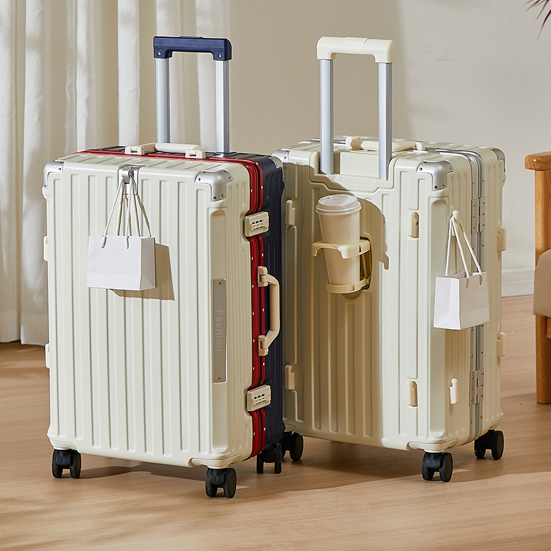 [Strictly Selected Factory] Large Capacity Aluminum Frame Trolley Case Airline Boarding Case Thickened Leather Suitcase Travel Case