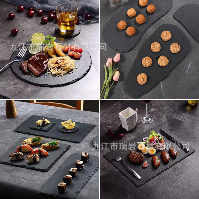 Platos de roca negra platos de pizarra natural platos de pizarra japonés platos de filete postre cojín de sushi