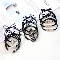 Korean black double cord knot hairband with water droplet crystal accessories, multi-style oil-dipped hair tie, wholesale