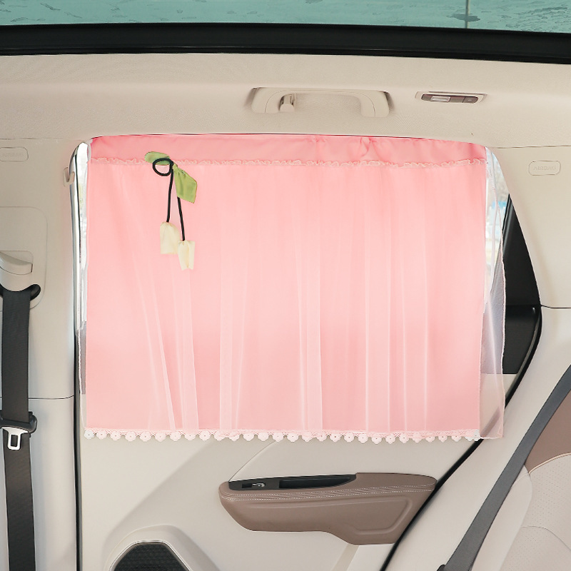 Qìchē – Car Sun Shade Car curtains - double-layer-flower-tassel-pink