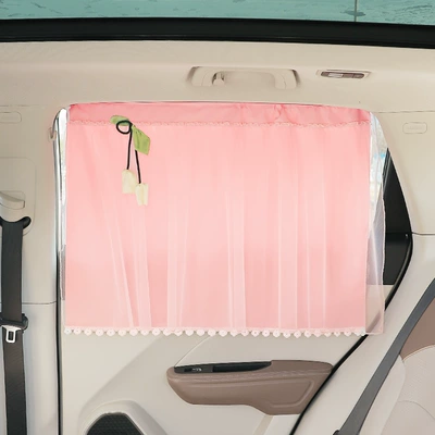 Car Sunshade Curtain with Suction Car curtains - double-layer-flower-tassel-style-pink