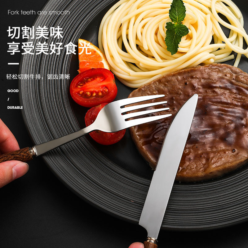 チキンウィングウッドのかわいいステンレス製スプーン、家庭用木製ハンドル付き食器、フルーツフォーク、ステーキナイフ、フォーク、スプーン、箸|undefined
