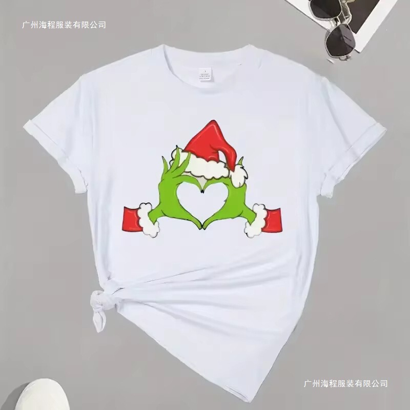 Christmas Print Round Neck Sports T-Shirt Short Sleeve Casual Top Women's Sportswear Women's Merry Christmas Gift T-Shirt