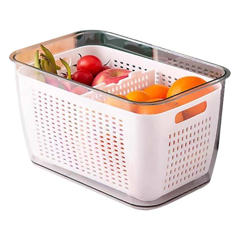 Refrigerador fresco caja de almacenamiento de frutas y verduras congeladas cesta de drenaje de calidad alimentaria hogar sellado separado caja de organización
