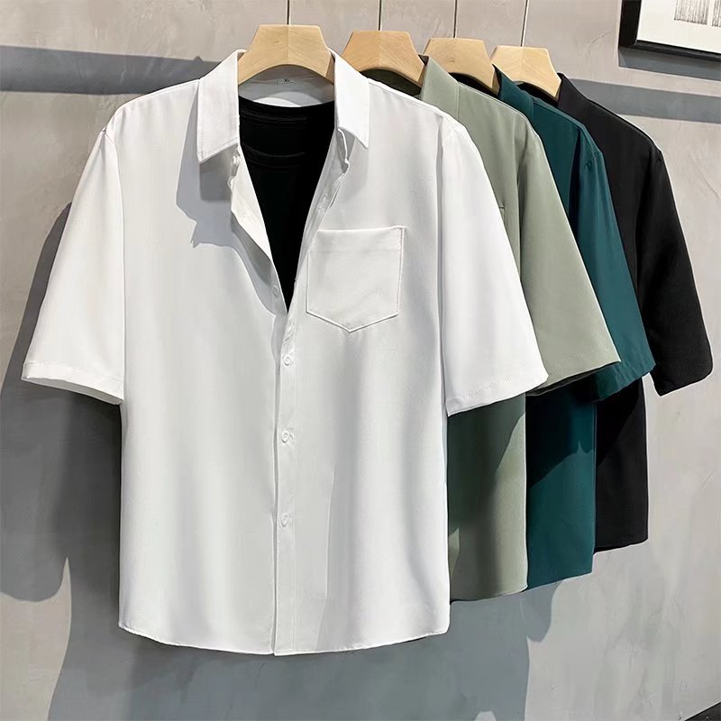 Summer thin trend brand retro solid color silk shirt for leisure