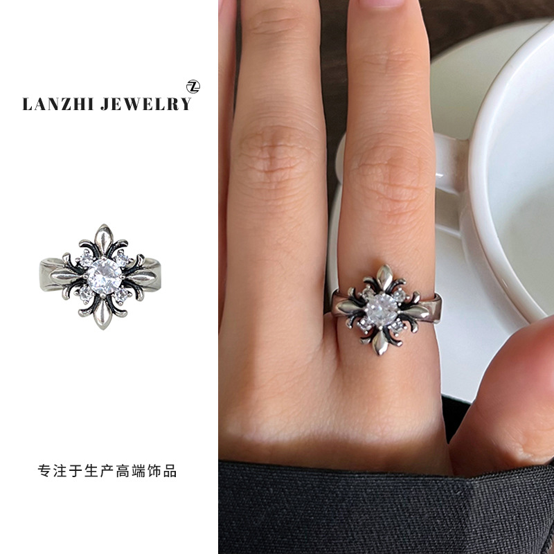 Lan Zhi 925 anillo de plata esterlina personalidad punk exagerado diseño joyería hip hop anillo abierto no desvanecimiento nicho