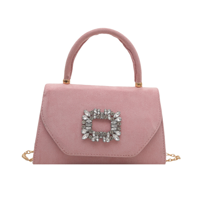 Versión coreana de simple y elegante color sólido 2025 verano nuevo casual cadena de cercanías bandolera bolso cuadrado pequeño de diamante brillante