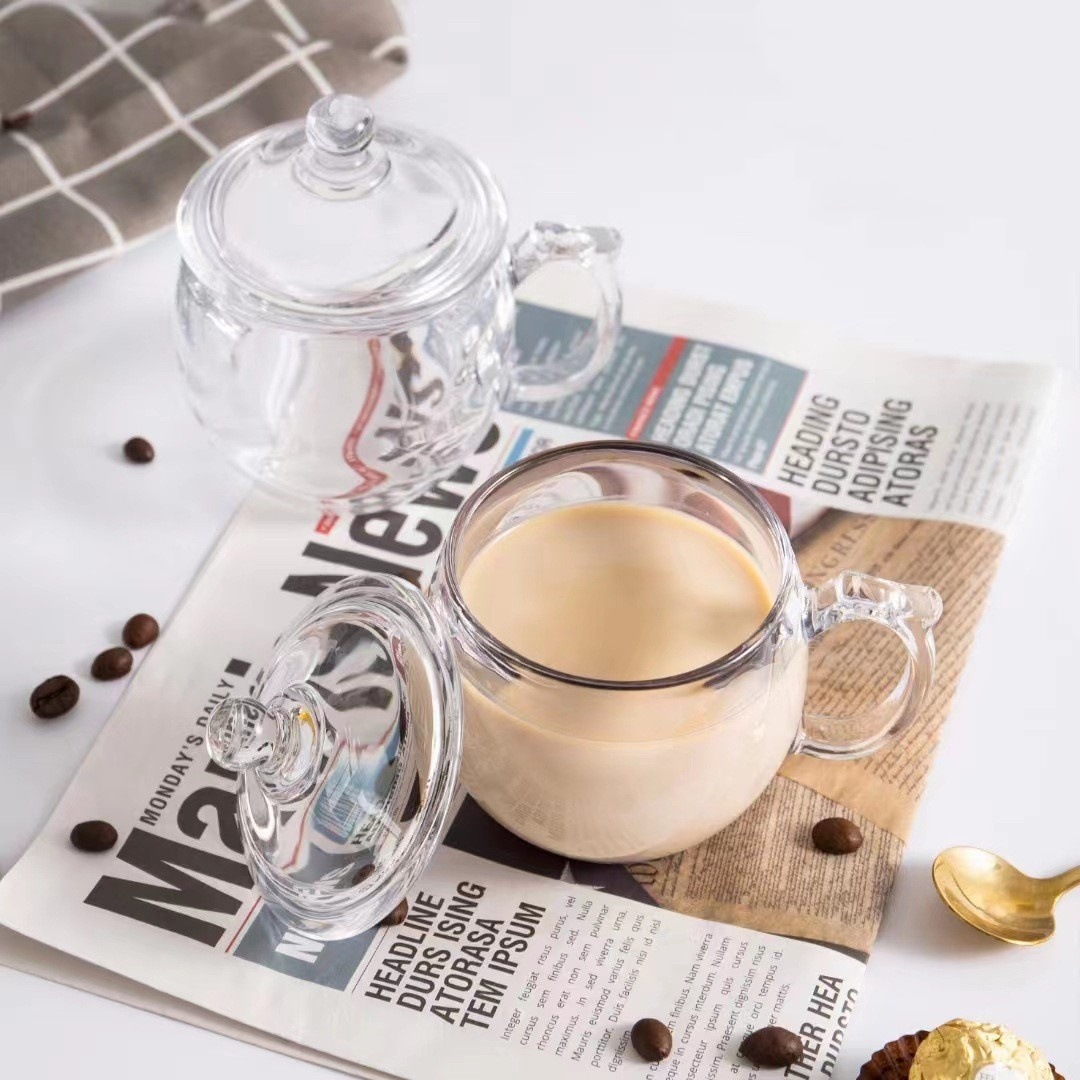 Taza de vidrio resistente al calor gruesa con tapa de taza de té con tapa de taza de té doméstica taza de agua potable taza de mesa de sala de reuniones taza de oficina