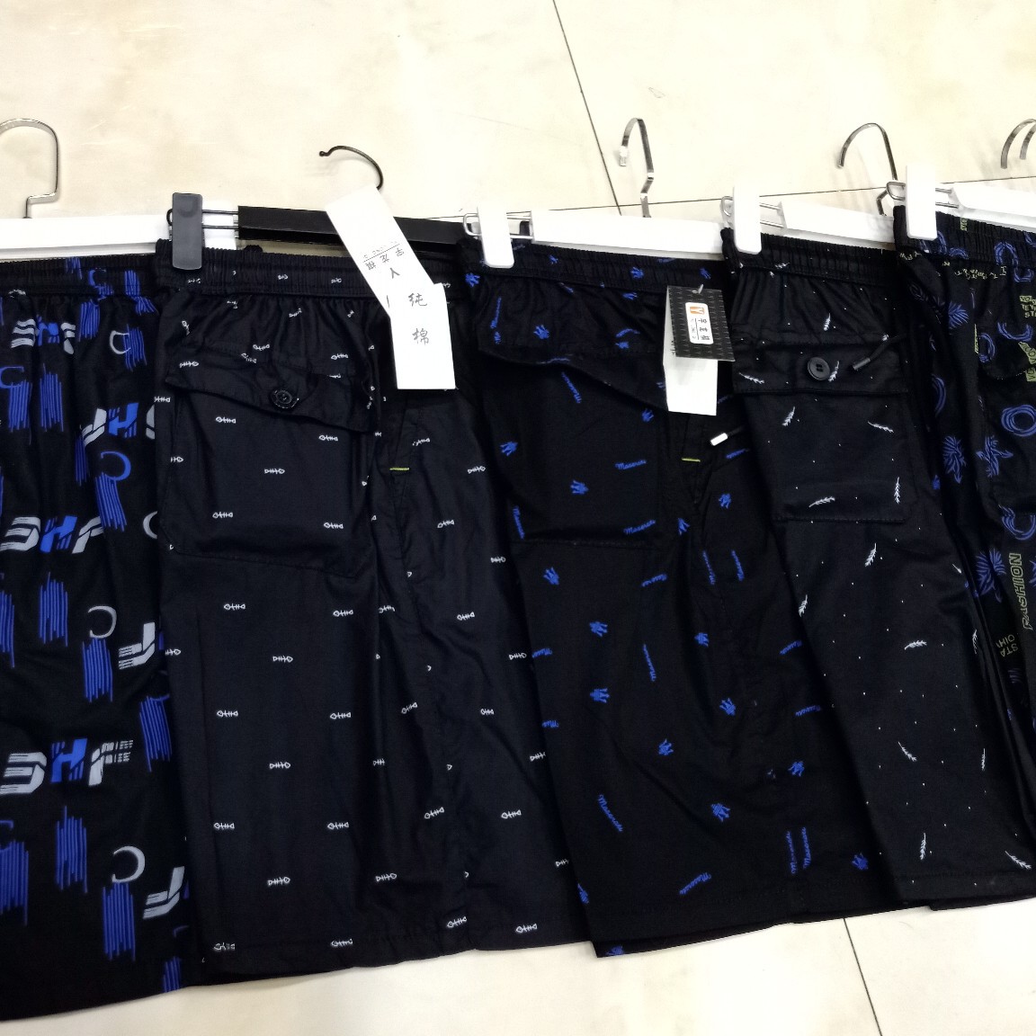 2023 New Summer Black and Blue Cotton Loose Straight Leg Slightly Elastic Black Casual Multi-Patterned Beach Pants