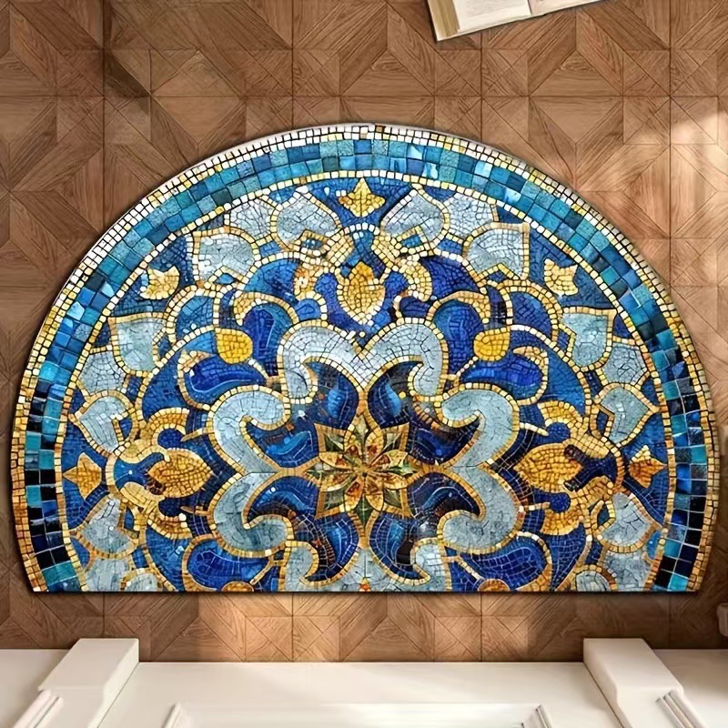 Alfombra de entrada semicircular estilo americano vintage de Amazon Temu, alfombra de terciopelo cristalino, resistente a la suciedad, a prueba de polvo, fácil de mantener.