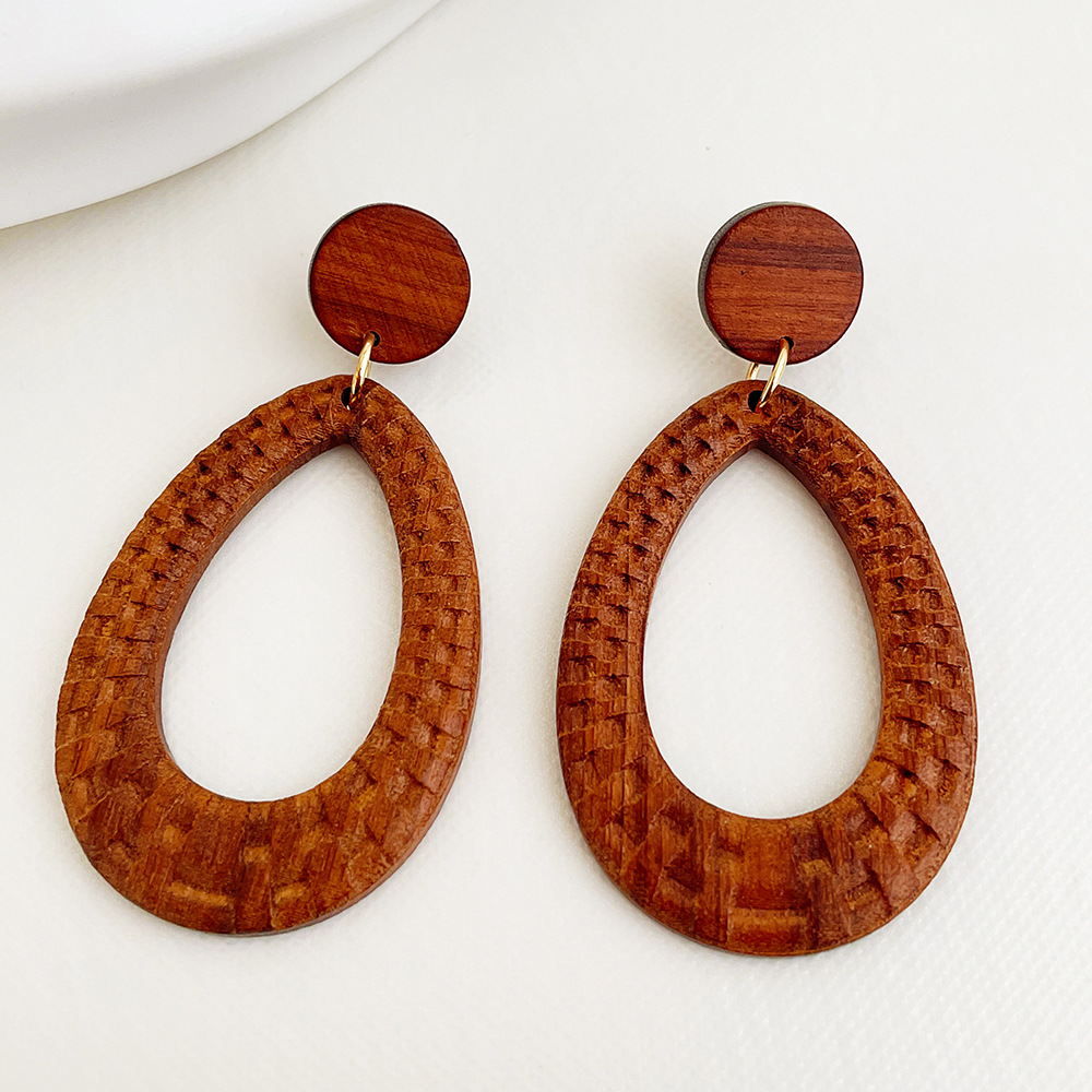 1 Pair Ethnic Style Sector Oval Water Droplets Wood Womenu0027S Chandelier Earrings