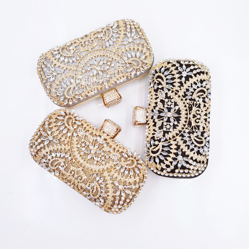 750g Weight Satin Lining Material Lock clasp Closure Type Top Handle Strap Type Evening Bag Bags Type Party Occasion PU Leather Solid Color Rhinestone Evening Bags