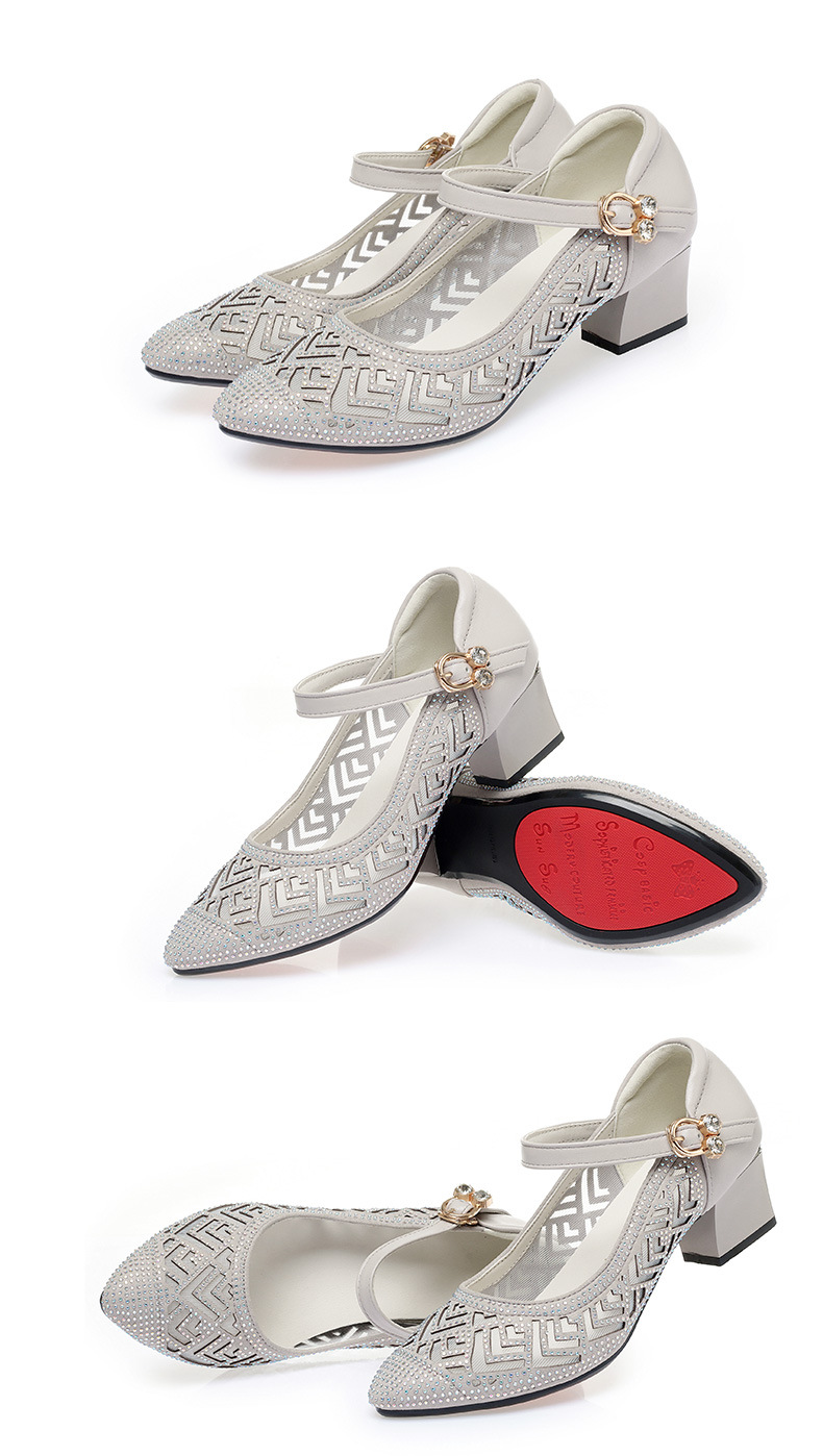 Sandal nữ da thật mũi kín lưới hở gót vuông ổn định — màu đen chi tiết 18