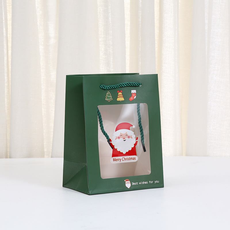 ホワイトカードクリスマスウィンドウフラワー紙袋ハンドバッグかわいいパーティーギフト包装袋ホリデーショッピングバッグ卸売|undefined