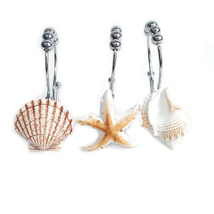 304 Stainless Steel Resin Double Hook White Brown Starfish & Shell & Conch Mixed Resin Double Hook 12 Pcs/Box