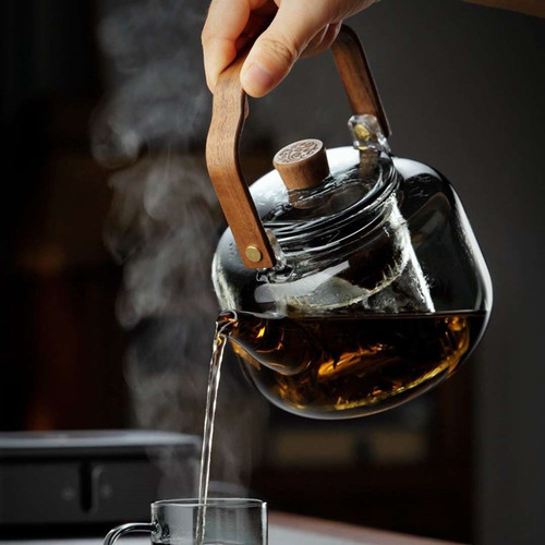 Fireside teapot, raised beam kettle, high borosilicate glass teapot, walnut wood teapot, double-bile steaming all-in-one teapot
