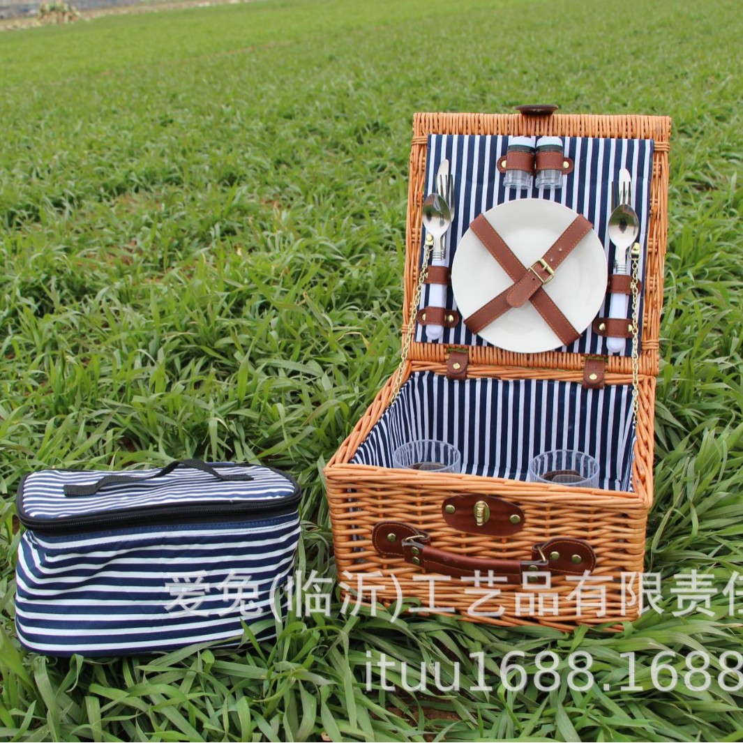Cesta de picnic de caña primavera al aire libre cesta de picnic cubierta de cubierta