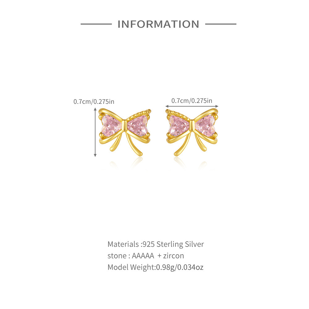 1 Pair Simple Style Heart Shape Bow Knot Plating Sterling Silver Zircon Ear Studs display picture 1