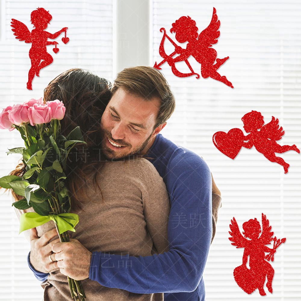 2024 Día de San Valentín fiesta decoración ventana pegatinas romántica propuesta lugar diseño Cupido parche pegatinas de pared