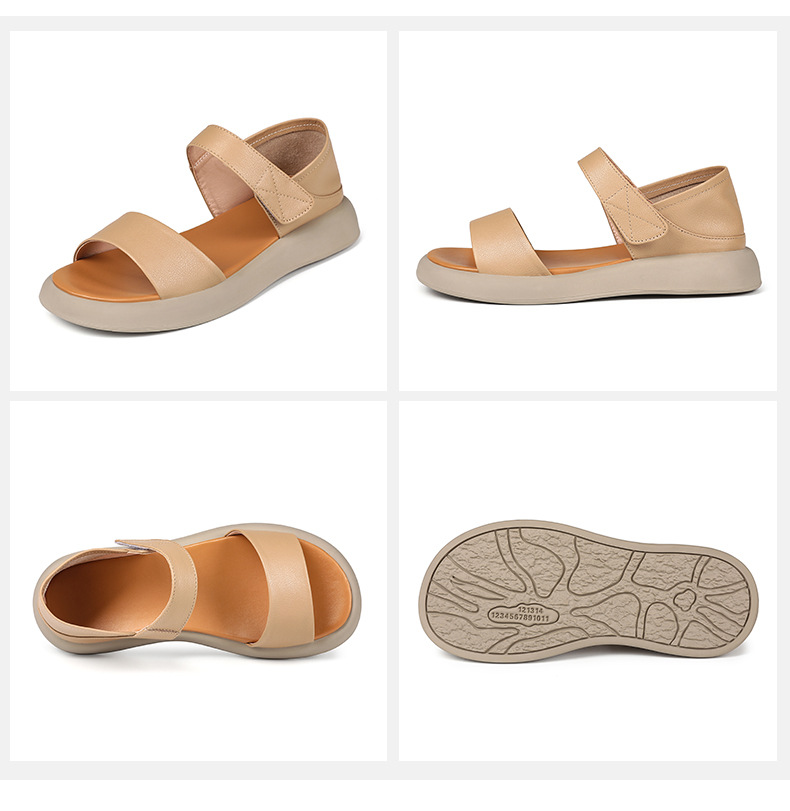 Dép sandal La Mã nữ quai chữ V đế bằng Velcro mềm mại mùa hè — Màu đen chi tiết 22