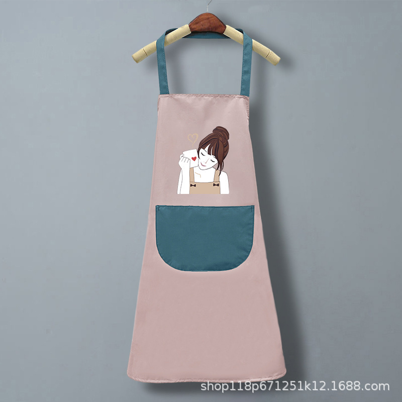 新型アニメ女子防水防油エプロンキッチン飲食家庭用高颜値無地エプロン作業服印字|undefined