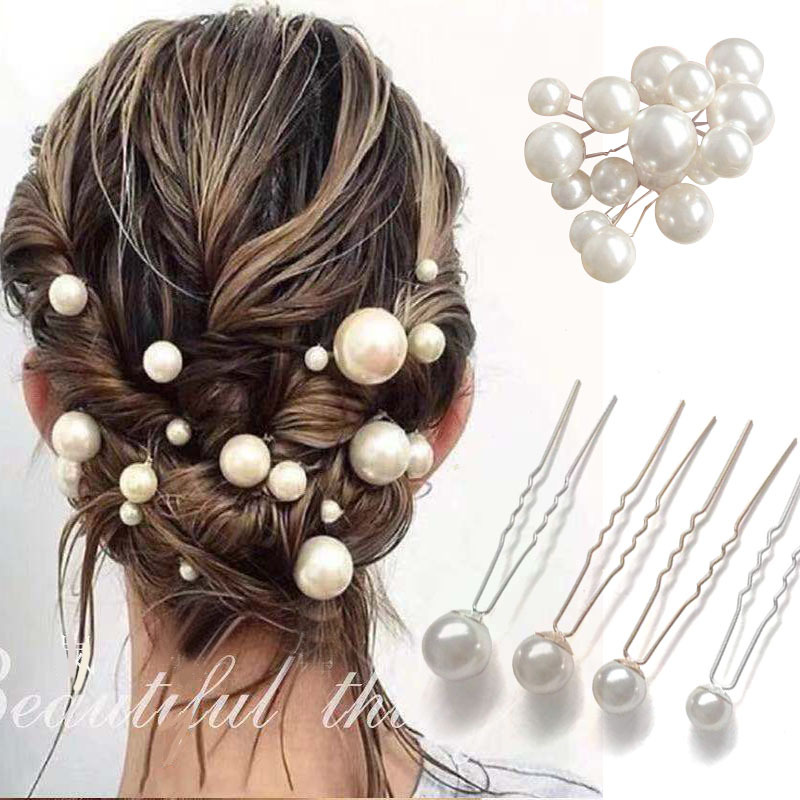 New Handmade Pearl Bridal Headwear Headgear Hairpin U-shaped Disc Hair Wedding Hairpin Headwear Ball Head Set