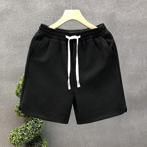 Design sense, diamond pattern, white shorts, men's fashion brand, handsome quarter pants, men's summer home wear half pants