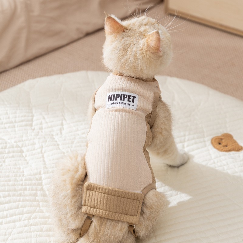 猫咪绝育服透气蛇仔条纹可调节术后防舔手术服母猫断奶服宠物衣服
