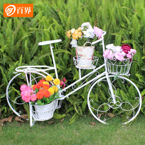 Creative Retro Bike Flower Stand, European Iron Work Multi-layer Courtyard Garden Balcony Decorative Shelf Flower Pot Stand