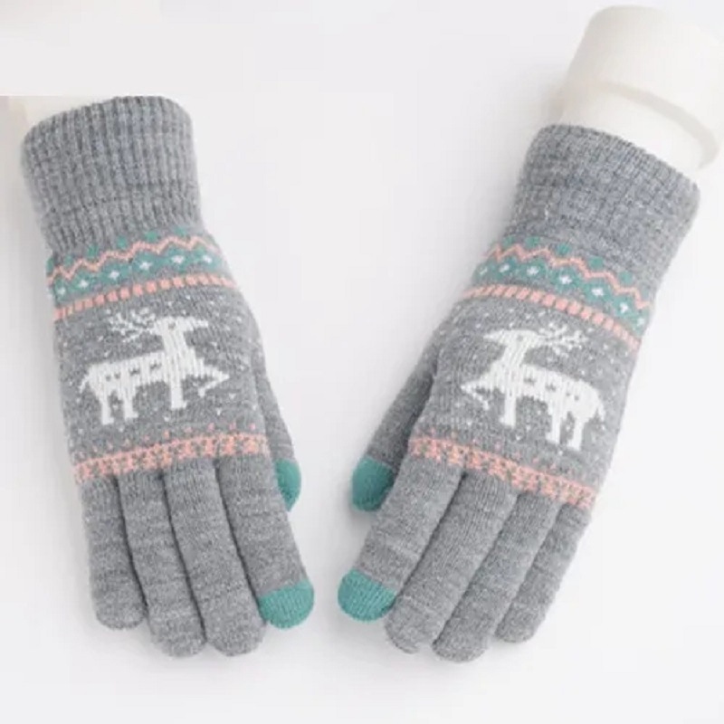 日韓ins小鹿針織手套秋冬情侶加厚加絨保暖觸屏分指手套騎行通勤