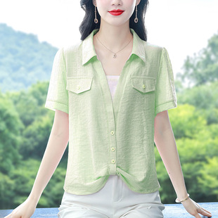 2025 New Summer Fake Two-Piece Shirt Women's Short-Sleeved Fashionable Slimming Versatile Age-Reducing Shirt Chic Top