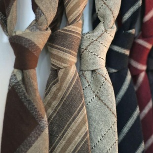 Brown linen cotton tie matte retro casual British Japanese style 7cm dark red black niche striped accessories