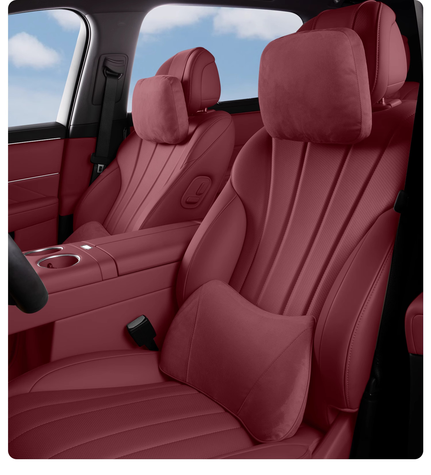 Suitable for 26 Models of Wenjie M8, M9, M7, M5 Cars, Headrest and Lumbar Support with Perforated Breathable Anti-Stain Leather, Car Neck and Lumbar Support Pillow
