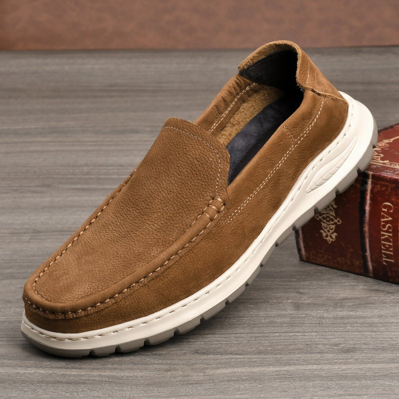 First-Layer Cowhide Slip-On Men's Shoes, Lightweight and Soft, Business Casual Driving Shoes, Soft-Soled Dad Shoes, Available in Stock