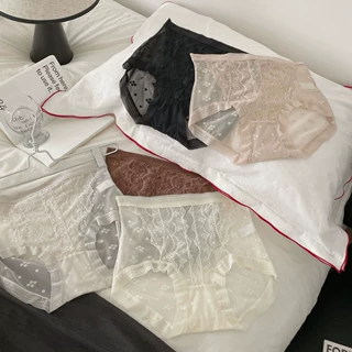法式浪漫轻收腹性感纯欲蕾丝高腰女士内裤包臀速干短裤抑菌棉裆