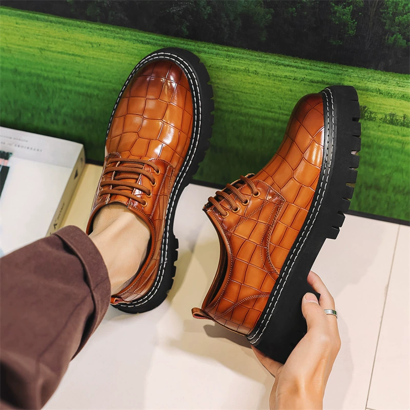 1101 Casual leather shoes men's retro casual shoes cross-border lace-up thick sole height-enhancing shoes