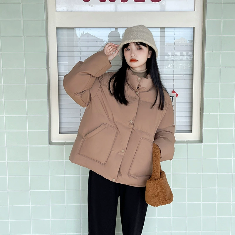 Новая короткая зимняя пуховая хлопковая одежда, женская одежда, свободная одежда для хлеба в Корейском стиле для маленьких студентов, однотонное хлопковое пальто, куртка