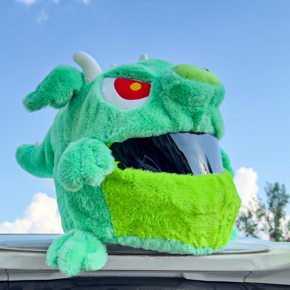 Cross-Border Motorcycle Helmet Cover Plush Hood Personalized Cute Little Green Dragon Warm Knight Helmet Full Helmet Cover