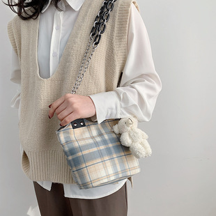 New Korean Style Trendy Simple Plaid Canvas Bag Fresh Sweet Fashion Shoulder Bag Cute Casual Crossbody Bag