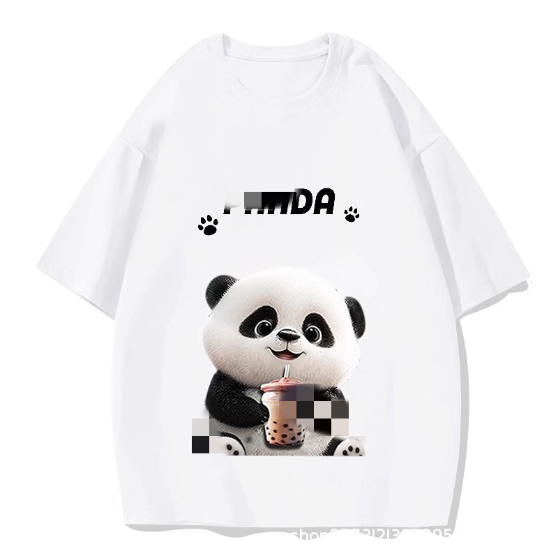 Trendy brand short-sleeved T-shirt cotton bottoming shirt men and women couple wear casual loose plus size western style Panda printed top P