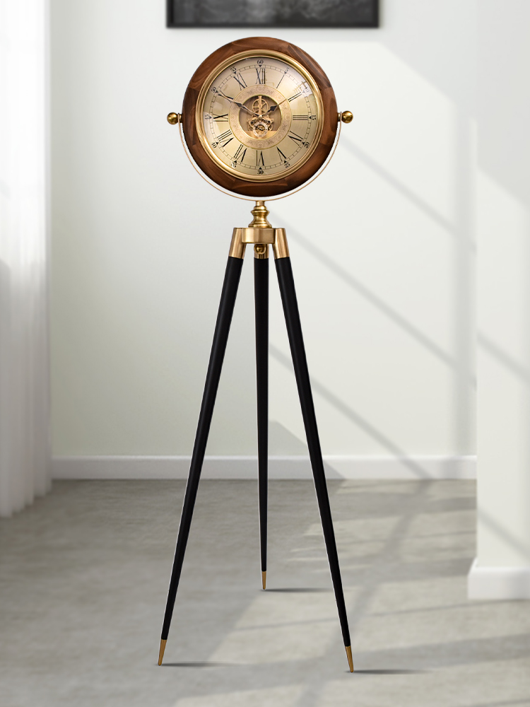 美式复古客厅落地钟欧式三脚齿轮立钟家居豪华个性轻奢机械台钟表