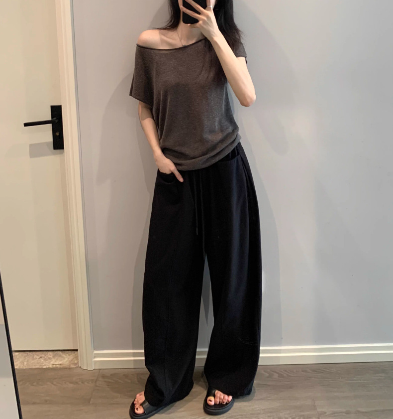 Quần culottes nữ ống rộng cạp thun dây rút vải linen mùa hè — màu đen, màu trắng ngà chi tiết 10