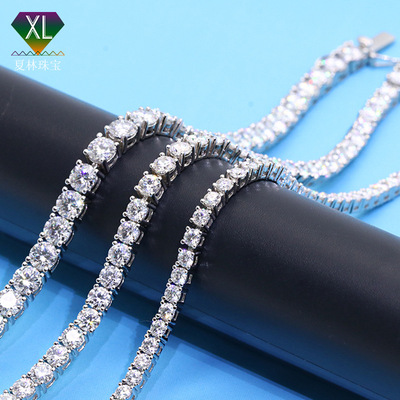 夏林珠寶歐美豪華莫桑鑽網球手鏈 3mm925銀鍍金鑲鑽莫桑石手鏈