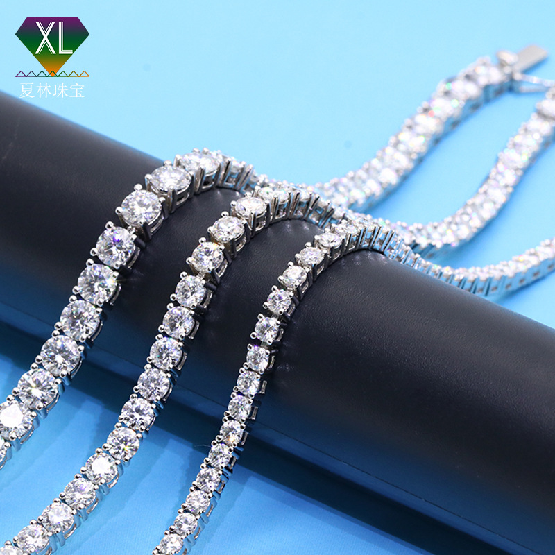 夏林珠寶歐美豪華莫桑鑽網球手鏈 3mm925銀鍍金鑲鑽莫桑石手鏈