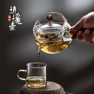 Side Handle Xiaoyao Pot Household High Temperature Resistant Glass Teapot Single Pot Rotating Small Green Orange Tea Set Teapot