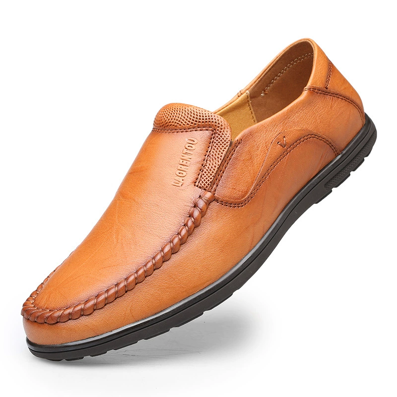 Оптовая продажа 2023 новая кожаная обувь из воловьей кожи деловая повседневная обувь мужская обувь с круглым носком и верхним слоем из мягкой кожи на плоской подошве