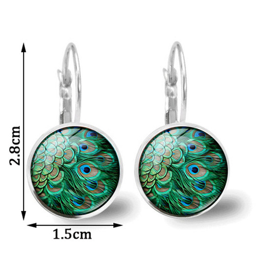 Peacock Feather Time Gemstone Earrings Women's Cross-Border European and American Jewelry Silver French French Ear Hook Jewelry Wholesale