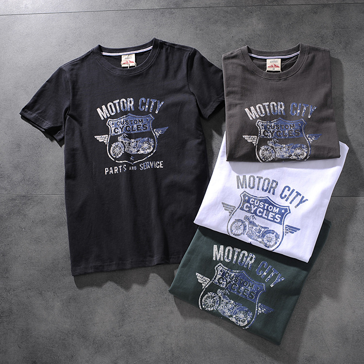 Modern banner American retro wash hair original print men's round collar short-sleeved T-shirt half-sleeve M618 23 Modern banner American retro wash hair original print men's round collar short-sleeved T-shirt half-sleeve M618 21